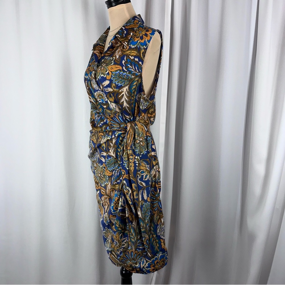 Anthropologie Drew Midi Wrap Dress Sz L Floral Collared Bohemian Resort Office - Picture 2 of 15